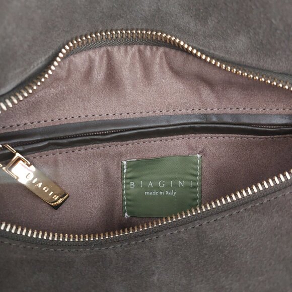 BIAGINI Dark Green Suede Shoulder Bag Italian Luxury Designer Gold Hardware NEW - Picture 4 of 16